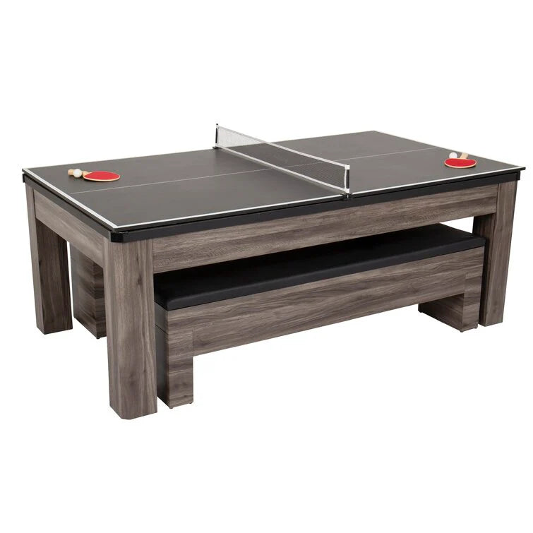 7' 3-In-1 Combination Table With Billiards, Table Tennis, Dining Table, And Storage Benches