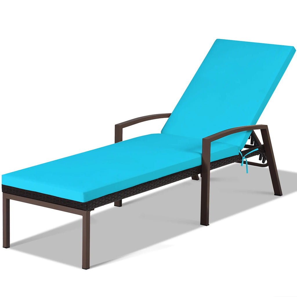 Costway 2 PCS Patio Rattan Chaise Lounge Chairs With Adjustable Backrest And Cushions - Red