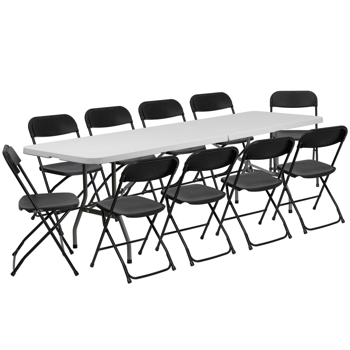 Ktaxon 6ft White Folding Table And 10 Black Folding Chairs