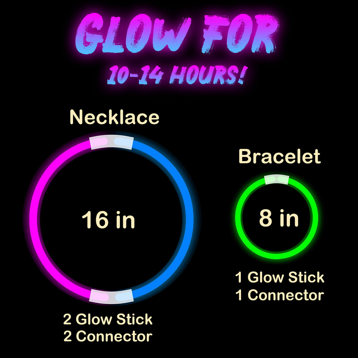 Joyfy 100 Pcs Glow Sticks Bulk, 8" Glow in The Dark Neon Party Supplies, Glow Bracelets and Necklaces Party Pack