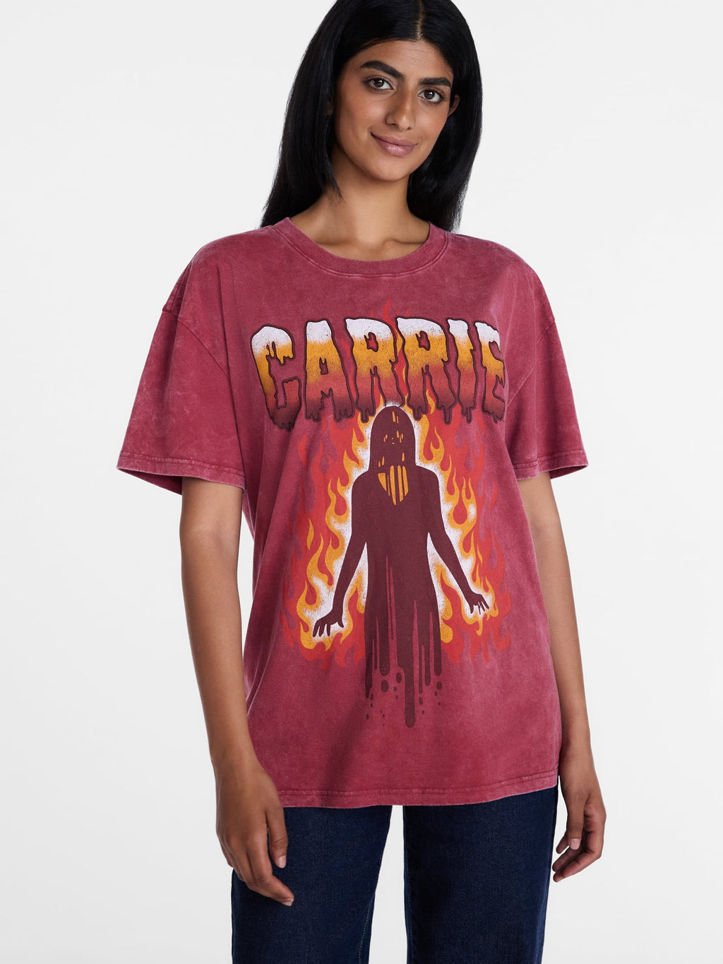Carrie Women's Fire Halloween Graphic Tee with Short Sleeves, Sizes XXS-XXL