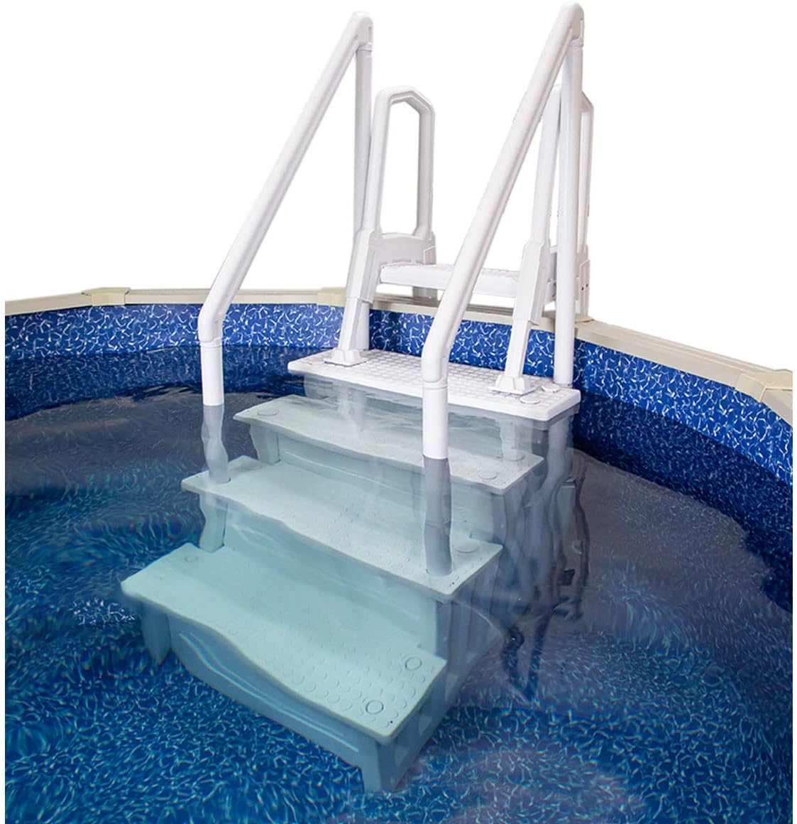 Aqua Select Anti-Slip In-Pool Steps, Gray, 28in W x 81in H, 300 lbs Capacity - For Above Ground Pools