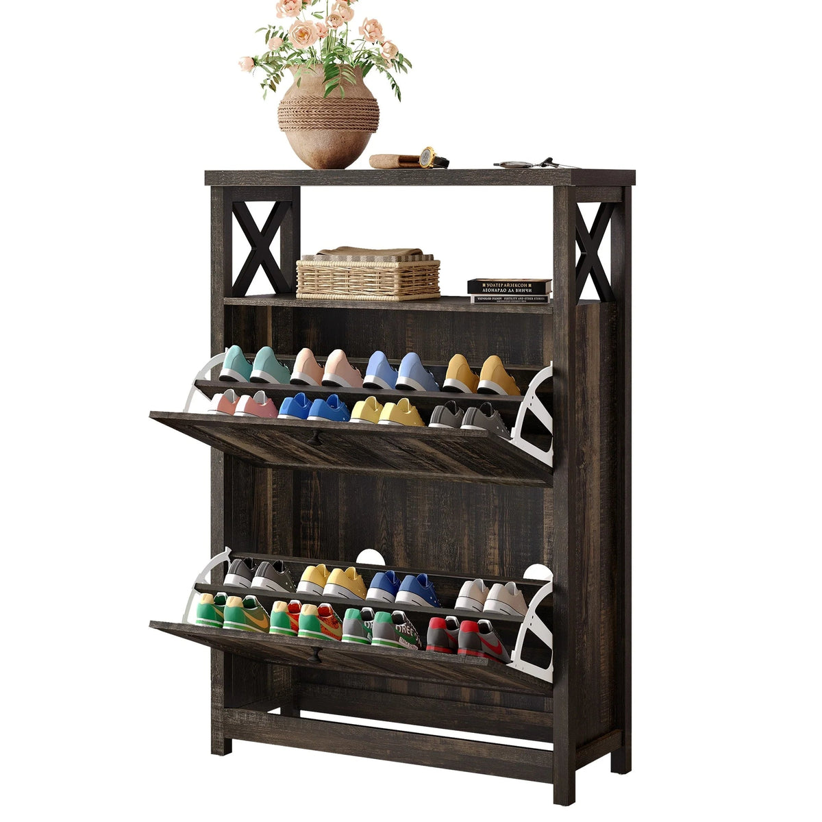 Shoe Storage Cabinet Organizer With 2 Compartments, 9.8 x 31.5 x 43.5 Inches