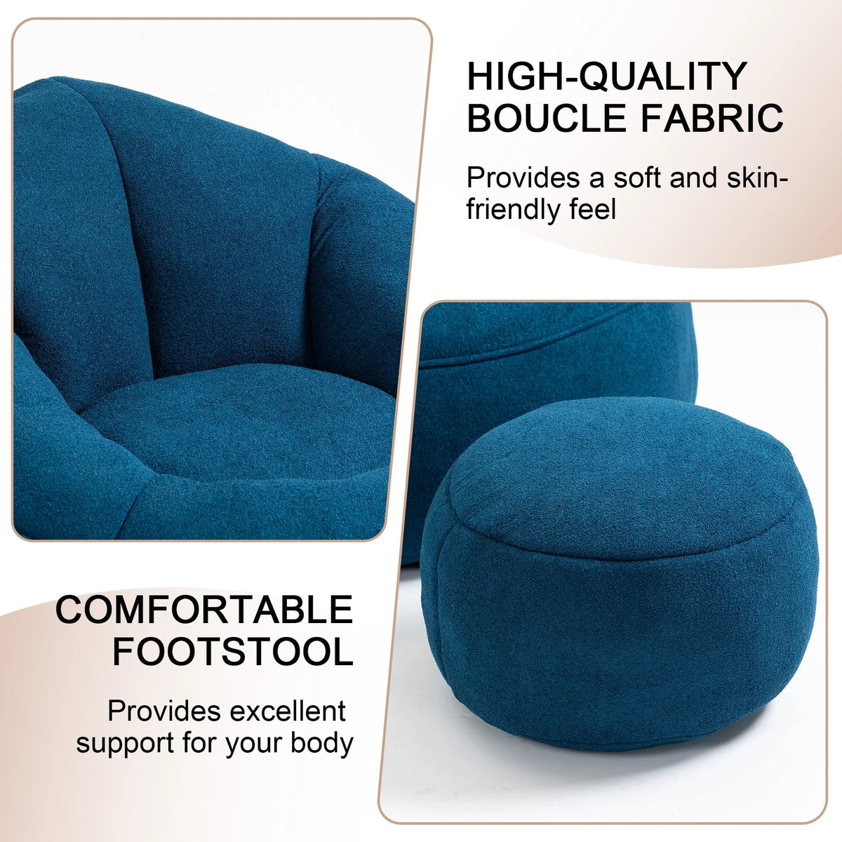 MOONMISS Microfiber Upholstered Round Bean Bag Sofa Chair With Ottoman - Gray