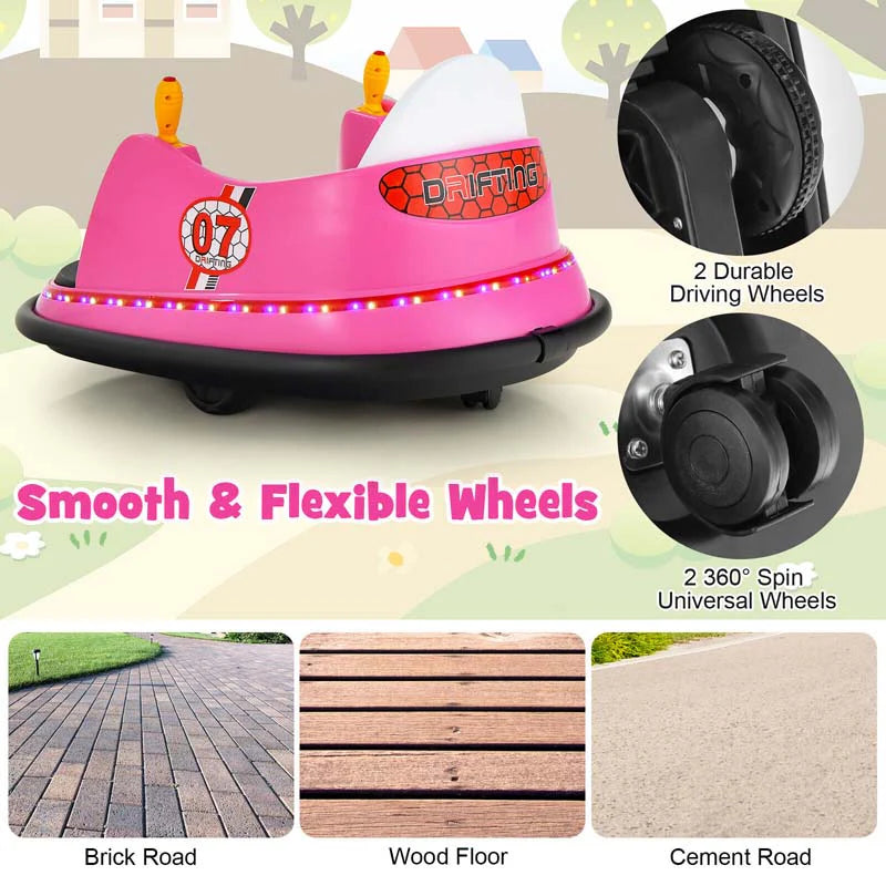 12V Toddler Battery Powered Bumper Car With Dual Joysticks And 360 Degree Spin