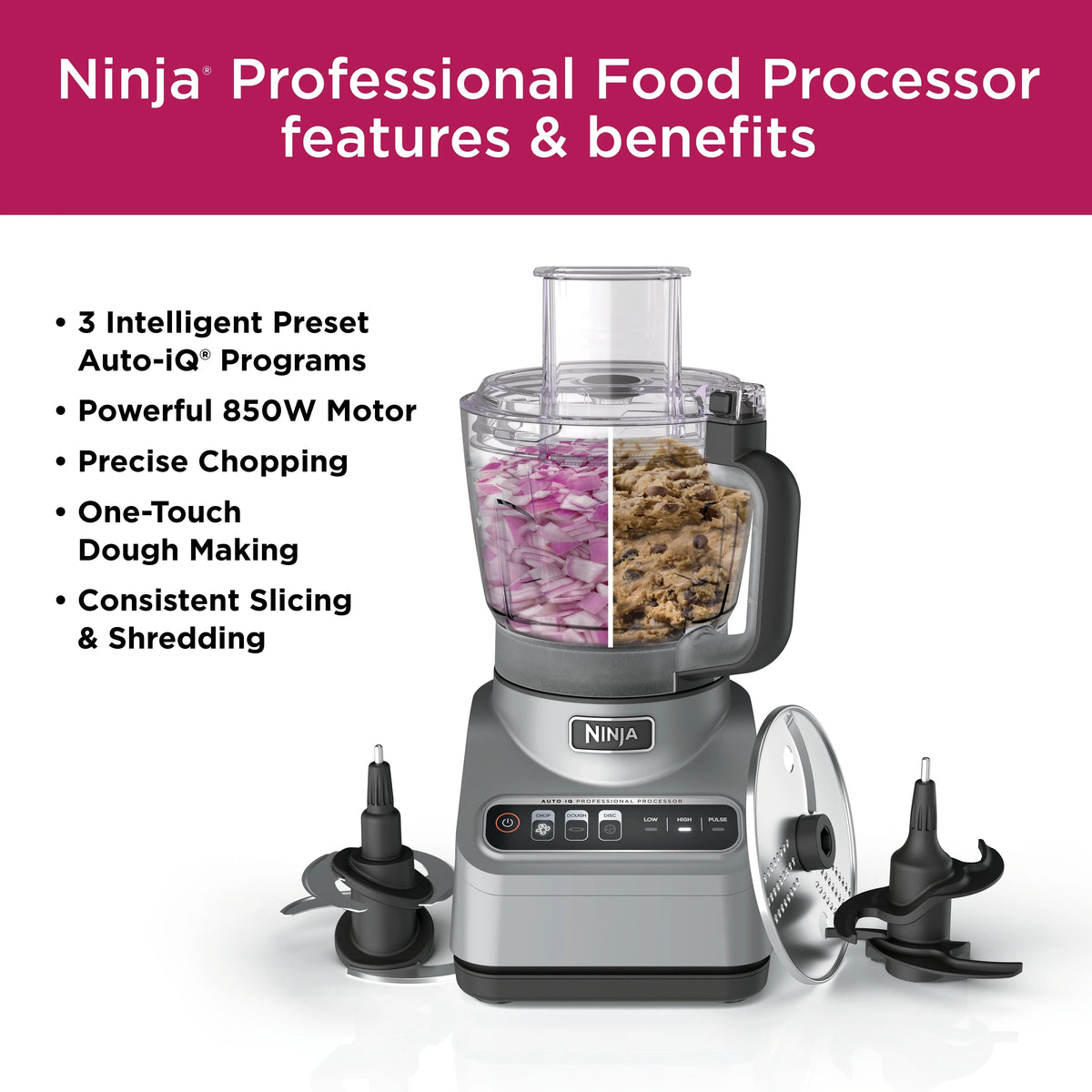 Ninja Professional Food Processor 9 Cup, 850 Watts, Silver - BN600