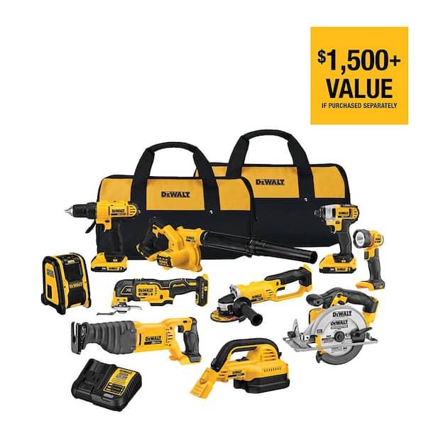 DEWALT 20V MAX Cordless 10 Tool Combo Kit With (2) 20V 2.0Ah Batteries, Charger And Bag - DCK1020D2