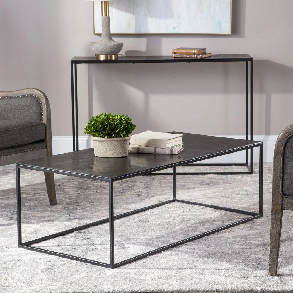 Bailey Street Home Industrial Coffee Table, 48 inch, Aged Black Iron/Plated Antique Bronze Finish - 208-Bel-3314816