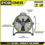 RYOBI ONE+ 18V Hybrid 18 in Air Cannon Drum Fan - P3340