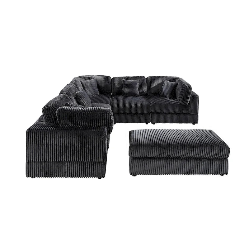 6-Piece Corduroy Upholstered L-Shaped Modular Sectional Sofa