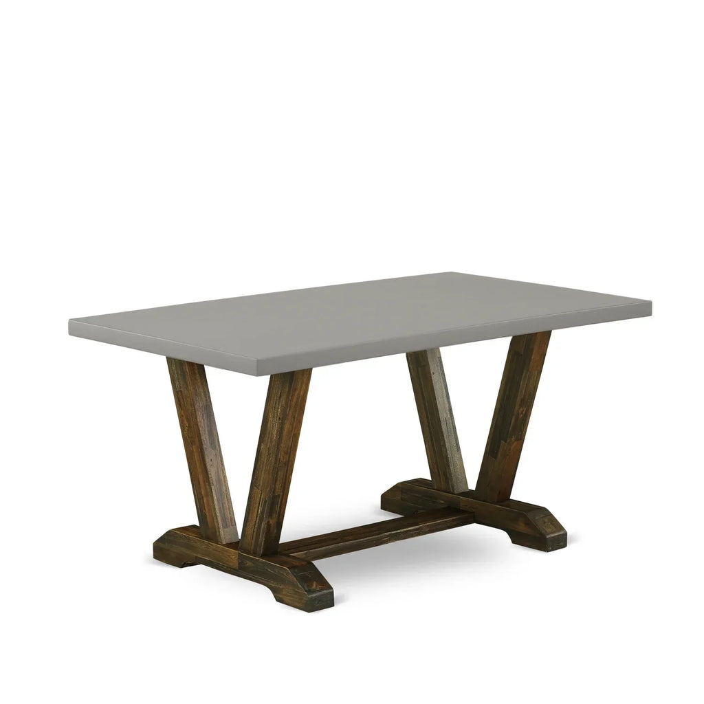 HomeStock 5-Piece Dinette Set, Cement Table, Limelight Linen Chairs, Distressed Jacobean Legs - Baroque Bonanza