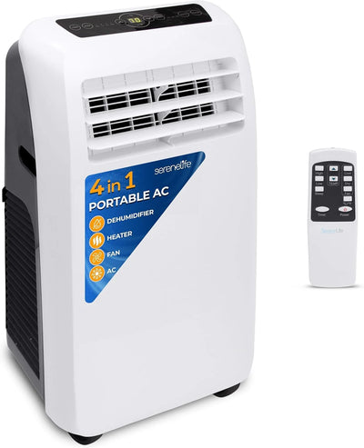 SereneLife Portable Air Conditioner 10,000 BTU Cooling, 9,000 BTU Heating, White
