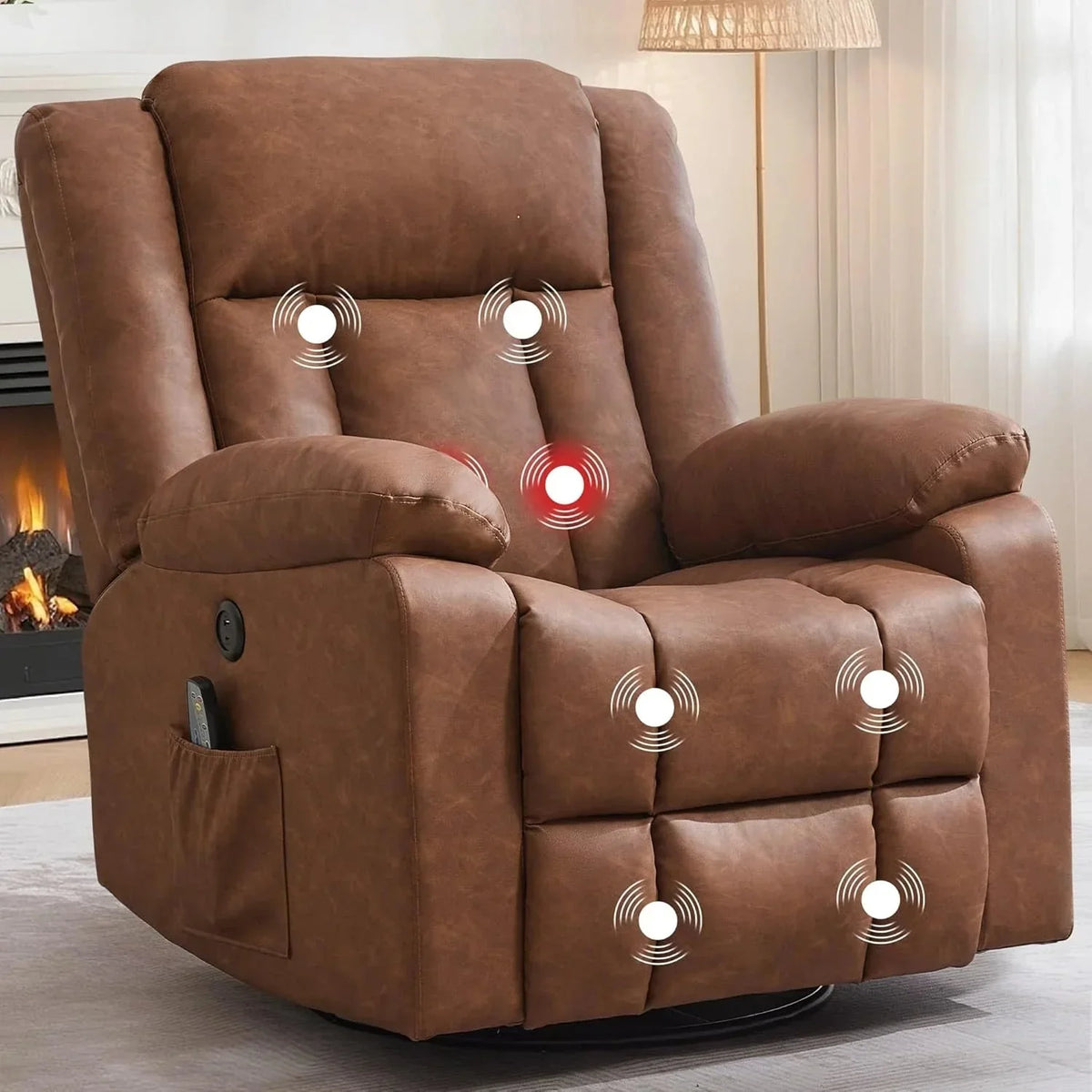 Korser Swivel Rocker Recliner Chair With Massage, Heating, USB Charging And Storage