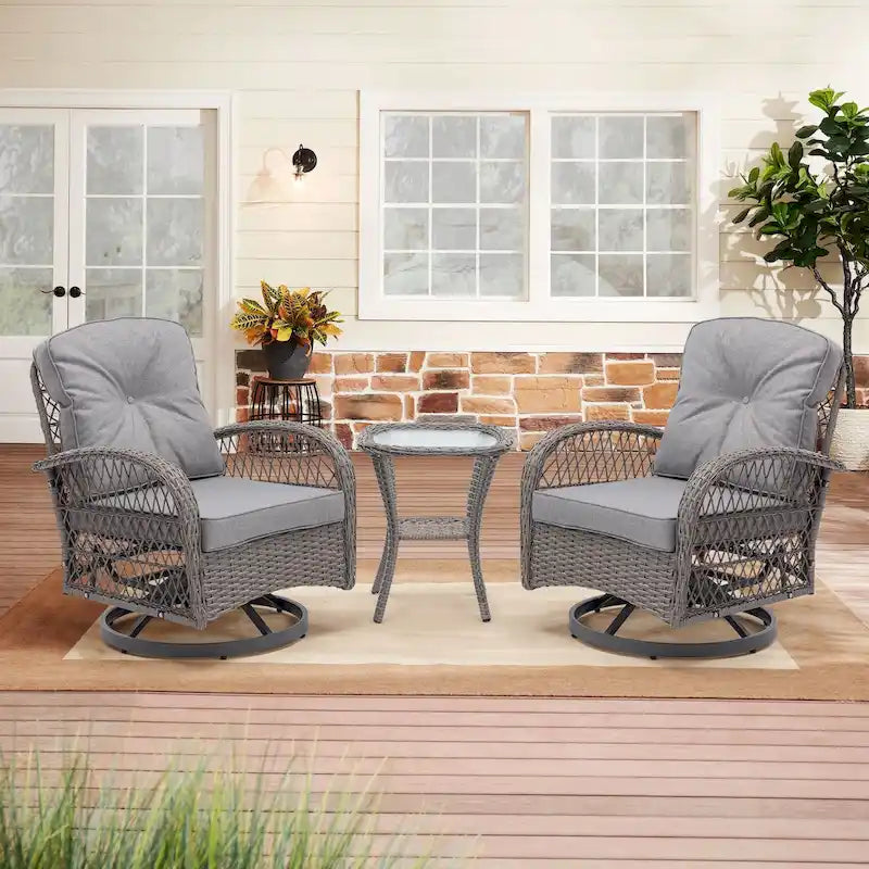 3-Piece Outdoor Swivel Rocker Patio Conversation Set - 360 Degree