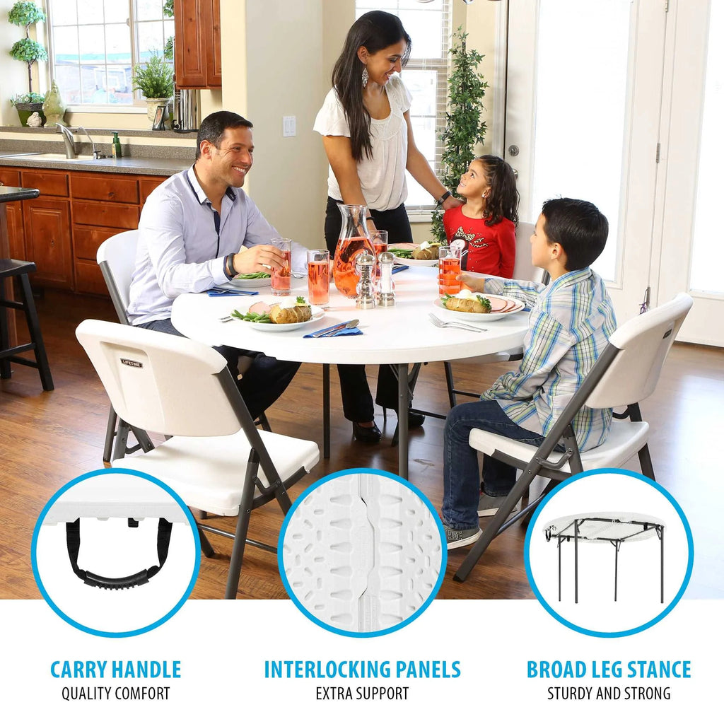 Lifetime 48 inch Round Fold-In-Half Table, White Granite - 280064