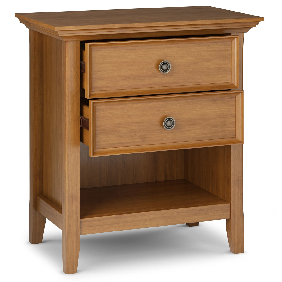Solid Wood Nightstand With 2 Drawers And Open Shelf, 16 in D x 24 in W x 26 in H