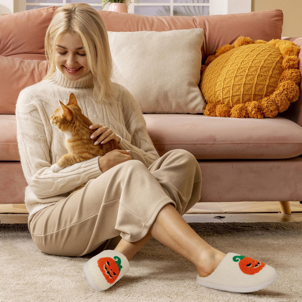Ecetana Halloween Slippers for Women Men Fuzzy House Shoes with Memory Foam