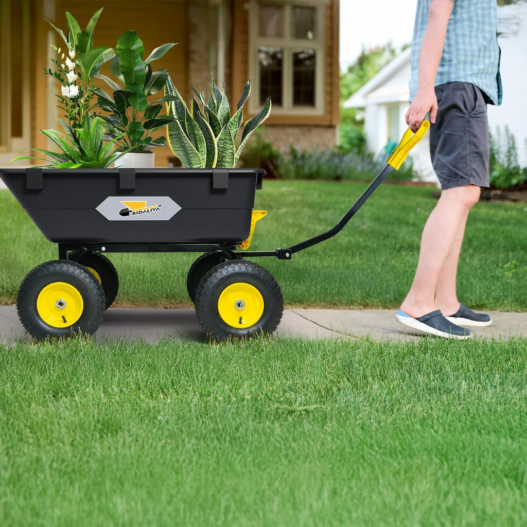 RIDALIYA Garden Dump Cart Utility Wagon, 600 lbs Or 1200 lbs Capacity, 6 Cu Ft Bed, 12.6-inch Pneumatic Tires, 180-Degree Pivot Steering