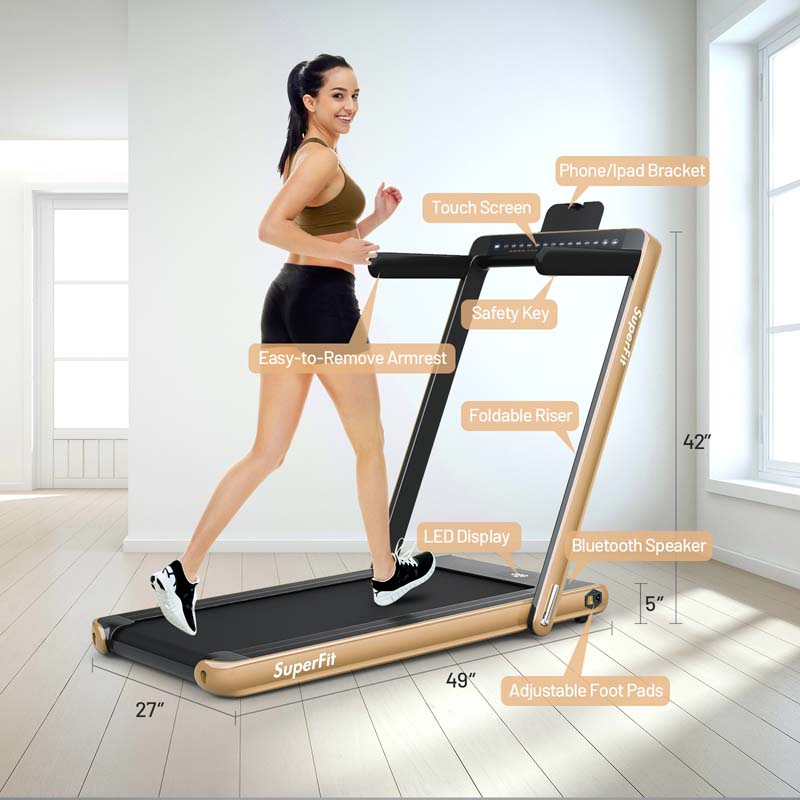 2 In 1 Folding Treadmill, 2.25 HP, 40 in x 16 in Running Area, Dual Display And App Control