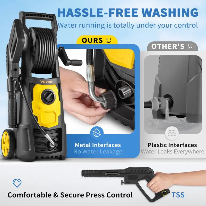 VEVOR Electric Pressure Washer 2000 PSI 1.76 GPM With 30 Ft Hose Reel - VV-GYQXJ-1.76D