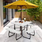 8-Person Outdoor HDPE Square Picnic Table And Bench Set, 67in x 67in x 30in, Metal Frame