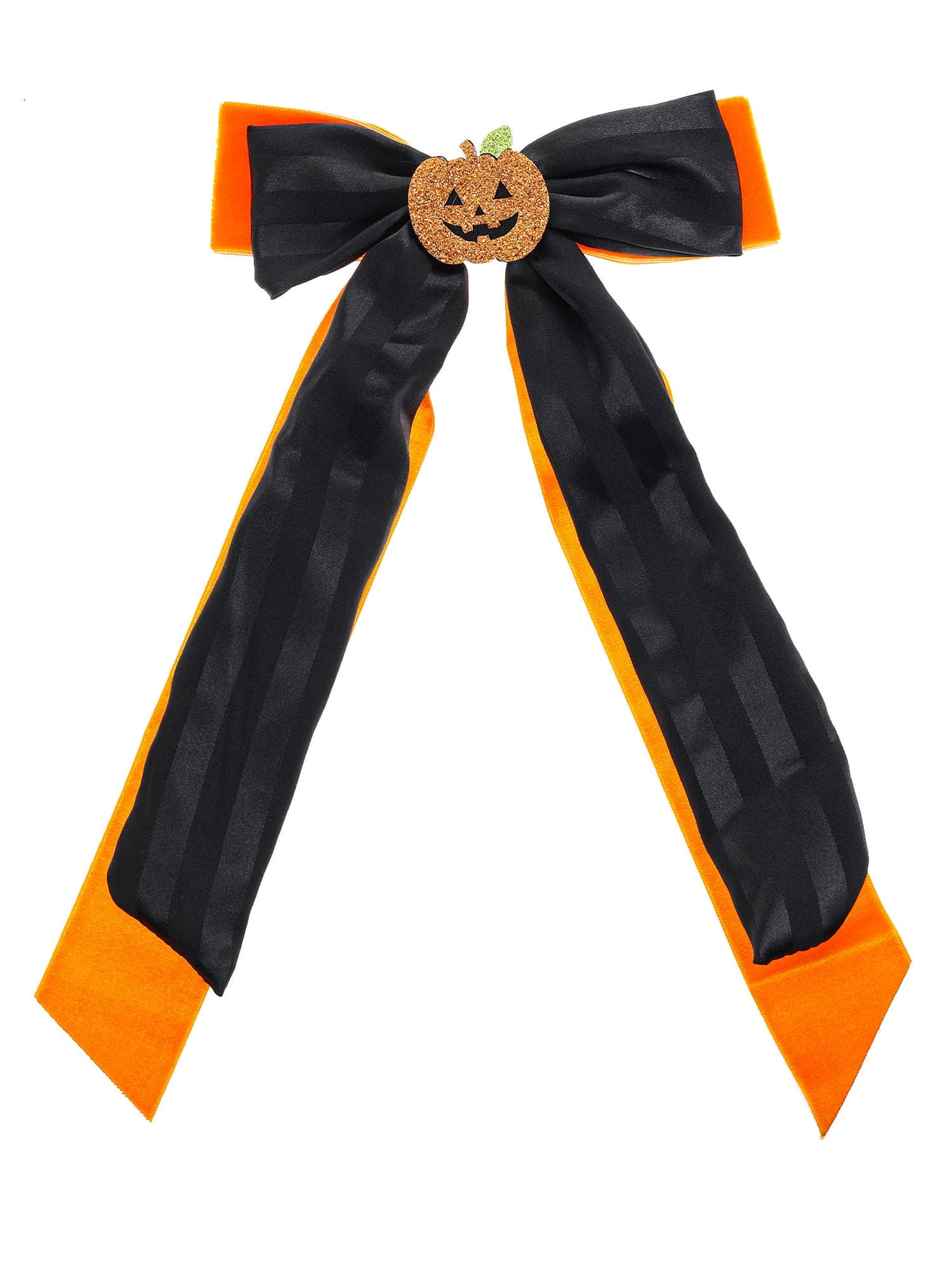 Way to Celebrate Halloween Pumpkin Long Hair Bow, Multicolor, 1 Piece, Alligator Hair Clip