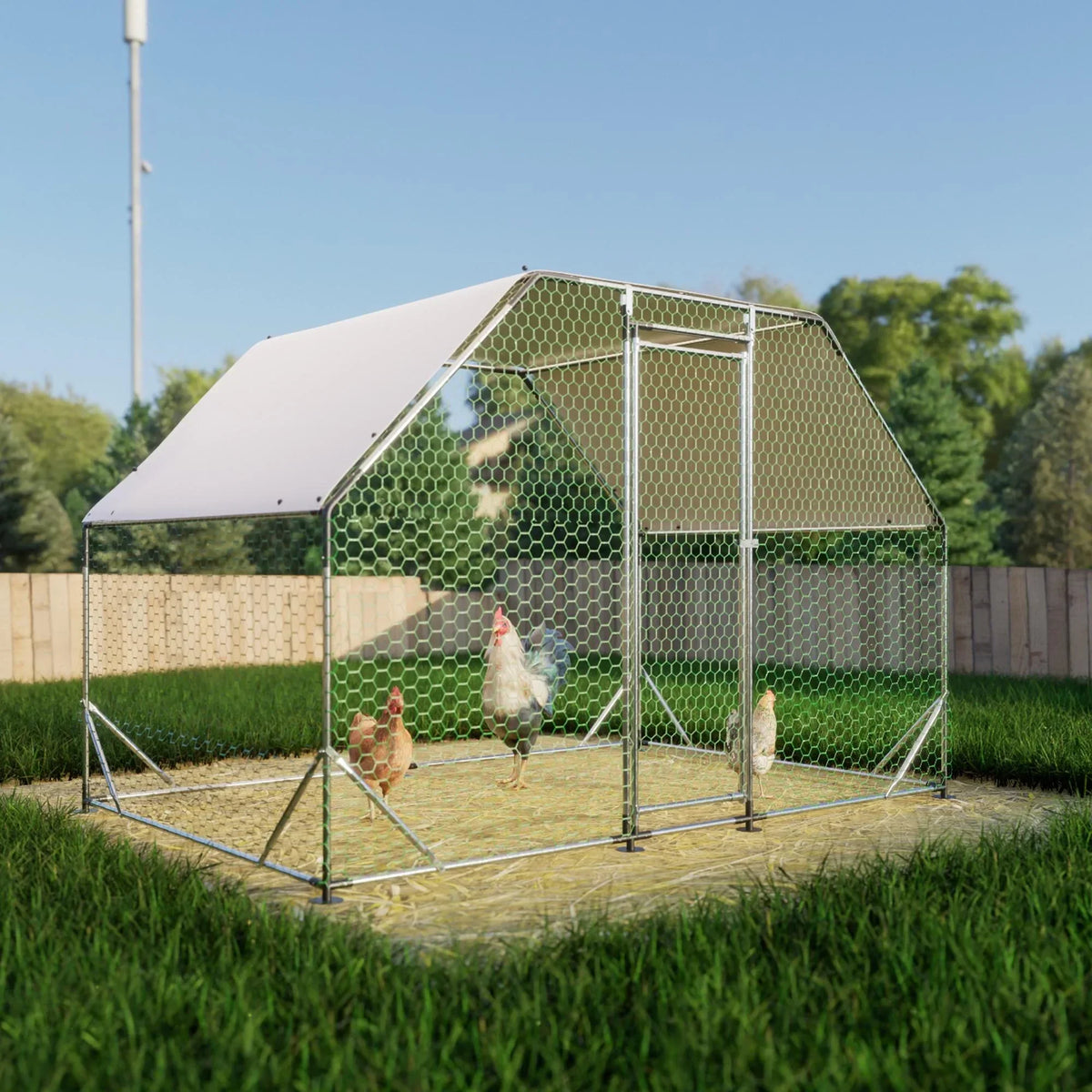 Seizeen Walk-In Chicken Coop Run for 6-8 Chickens, 10FT - Waterproof Galvanized Wire