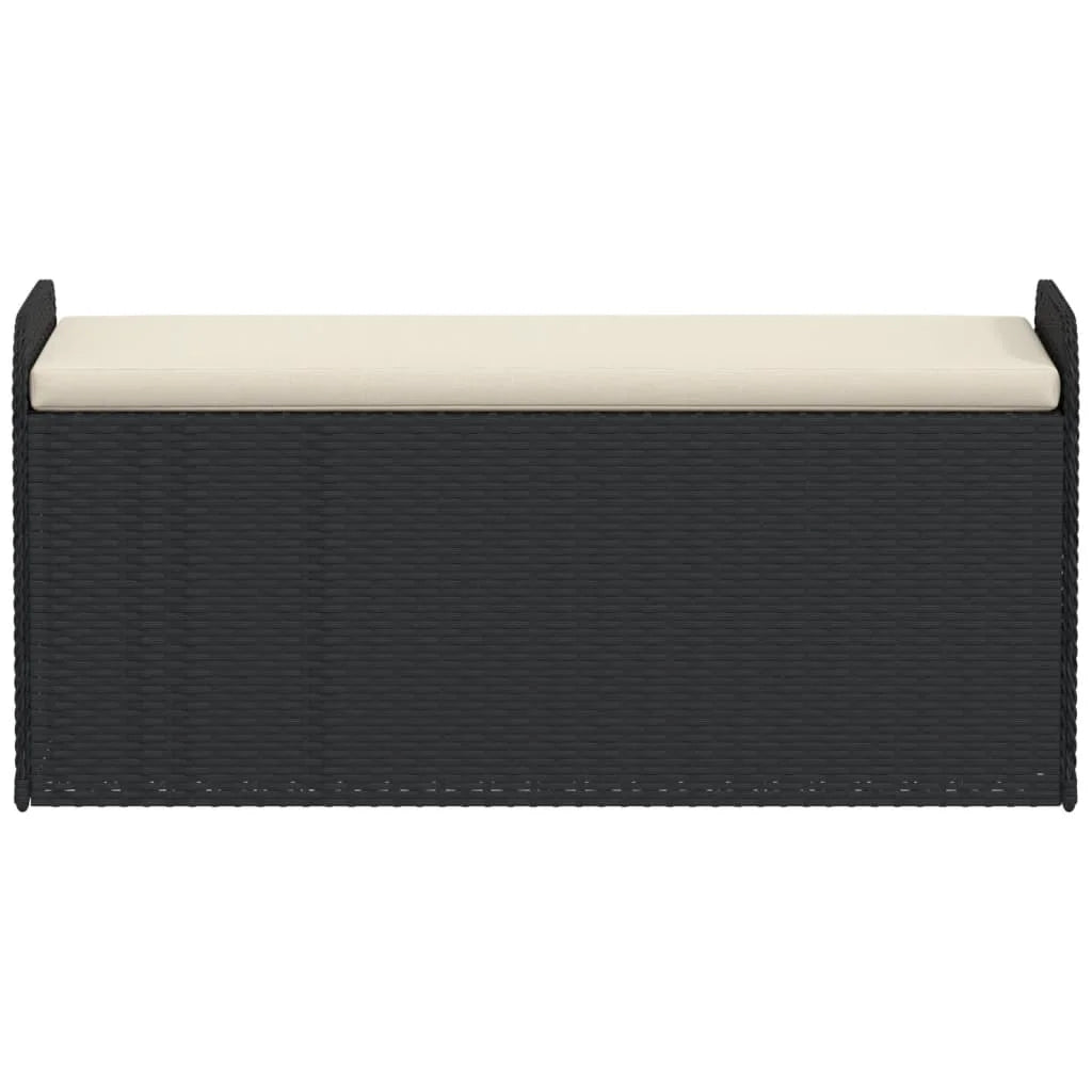 vidaXL Outdoor Poly Rattan Storage Bench With Cushion, Black, 45.3 x 20.1 x 20.5 in