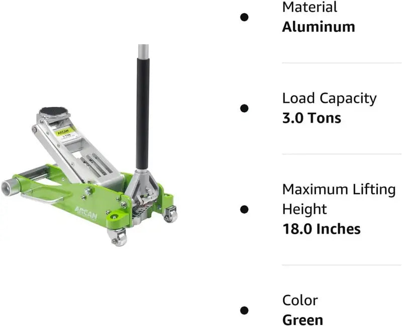 3-Ton Quick-Rise Aluminum Floor Jack, Dual-Piston, Green - A20018/A20019