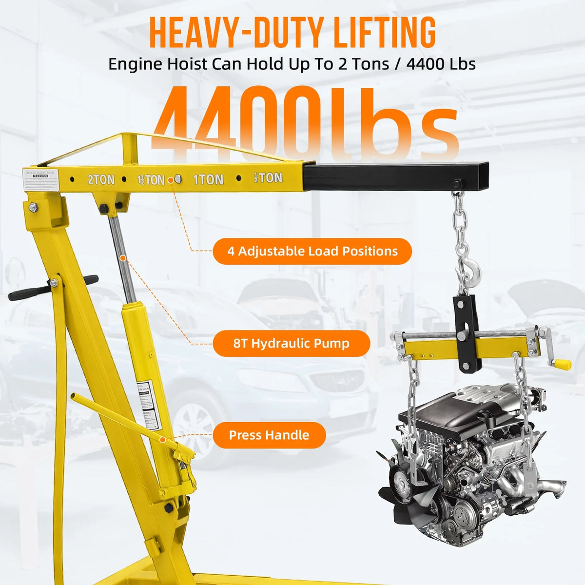 JoanKaren Hydraulic Engine Hoist 4400 lbs, Folding, Yellow - PAU_0LMM