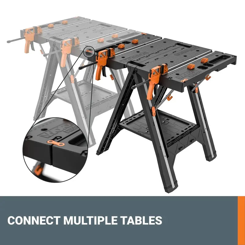 Worx Pegasus 2-in-1 Folding Work Table And Sawhorse With Clamps, 300-1000 lbs Capacity