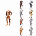 Krdevn Men 3D Animal Cosplay Bodysuit, Full‑Body Stretch Jumpsuit Costume with Tail for Halloween