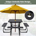8-Person Outdoor HDPE Square Picnic Table And Bench Set, 67in x 67in x 30in, Metal Frame