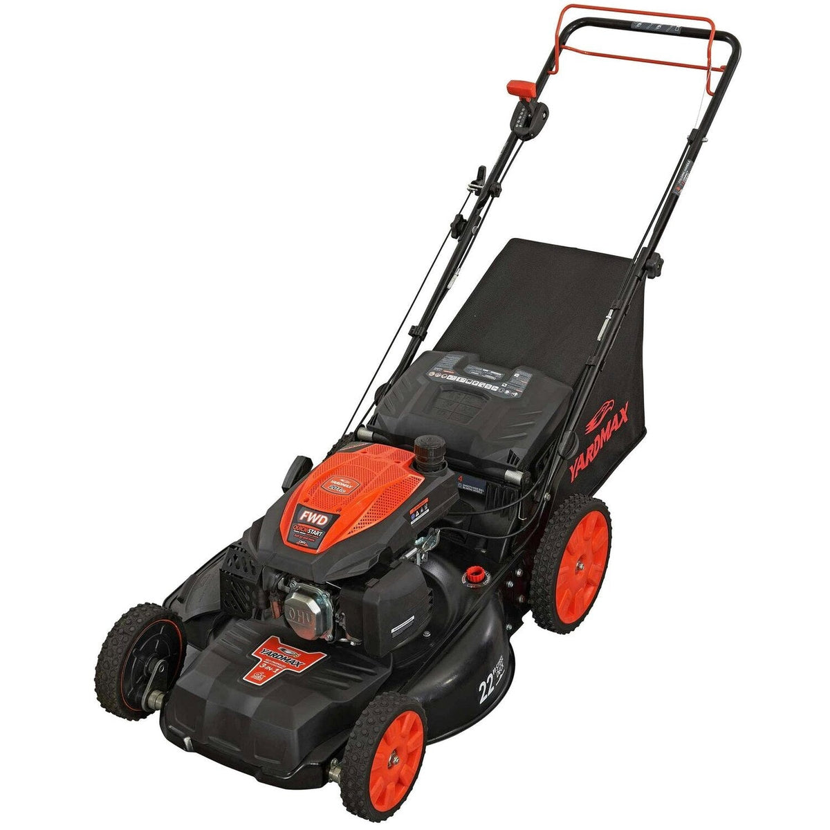 YARDMAX 22 inch 201cc 3-in-1 Gas Self-Propelled Lawn Mower With CVT And High Wheels - YG2860