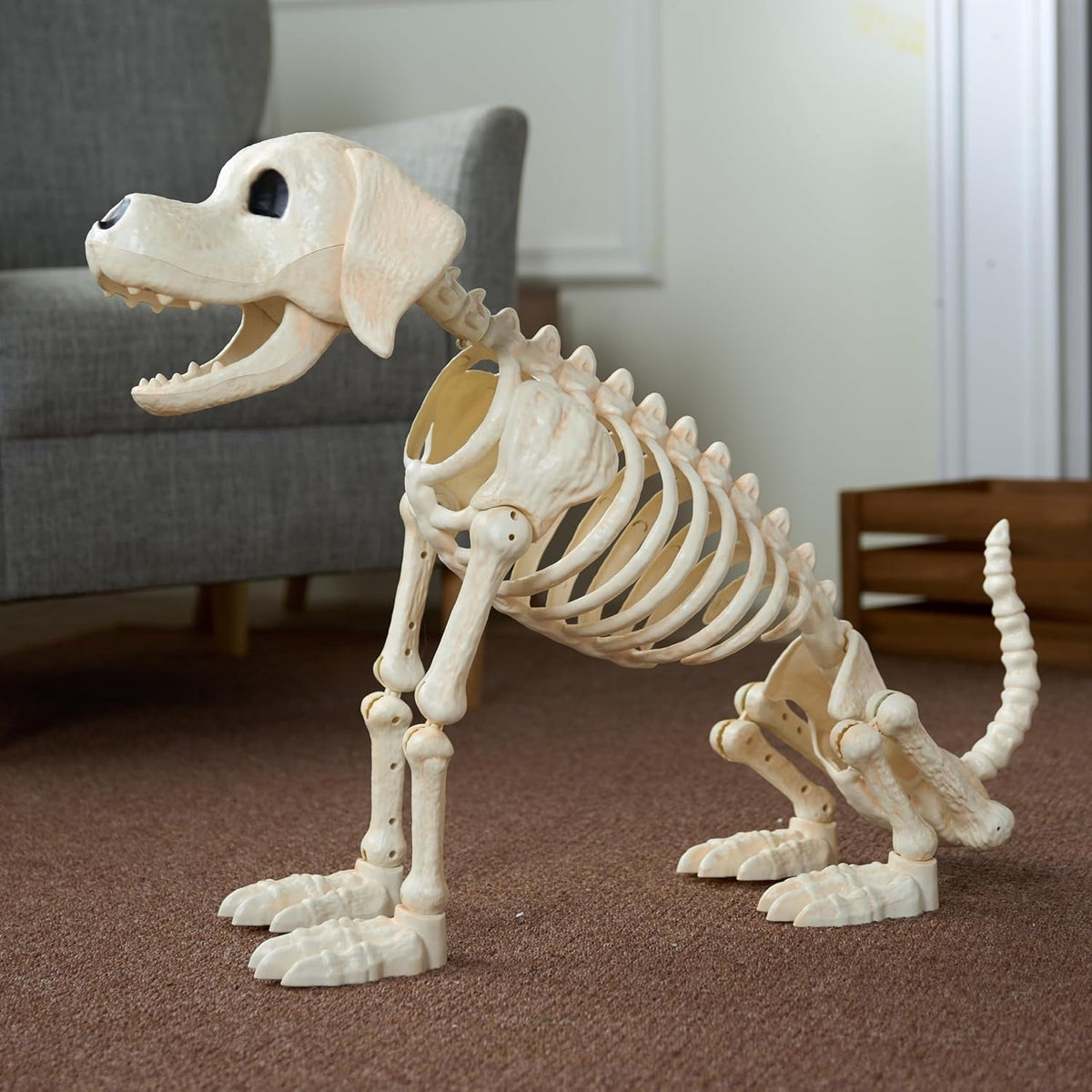 Joyfy 9.8 Inch Halloween Skeleton Dog Skeleton Halloween Decor, Pose-N-Stay Plastic Skeleton Bones with Posable Joints for Hallowmas Decoration Outdoor Haunted House Party