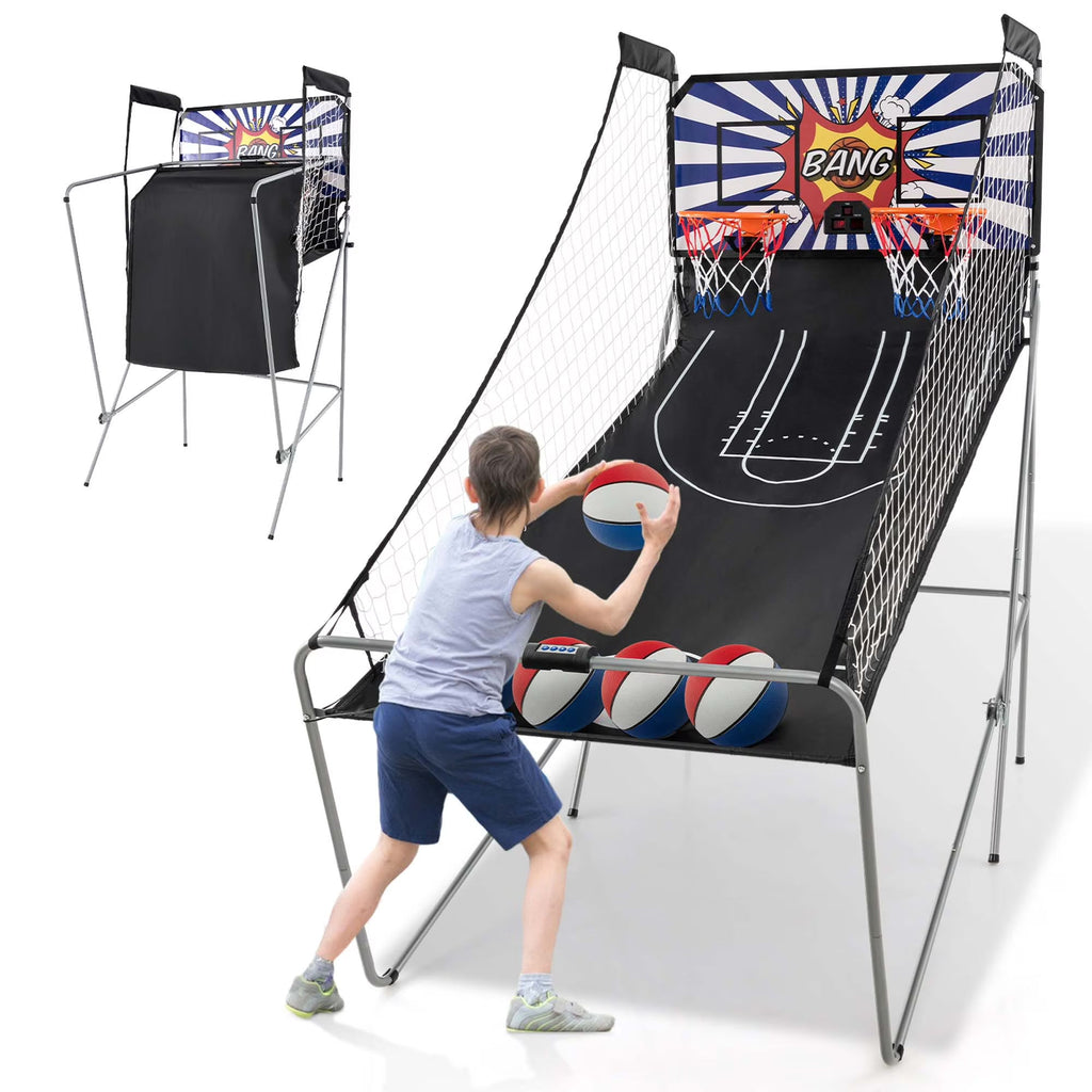 Costway Dual Shot Basketball Arcade Game, Blue, 8 Game Modes, 81in x 43in x 81in