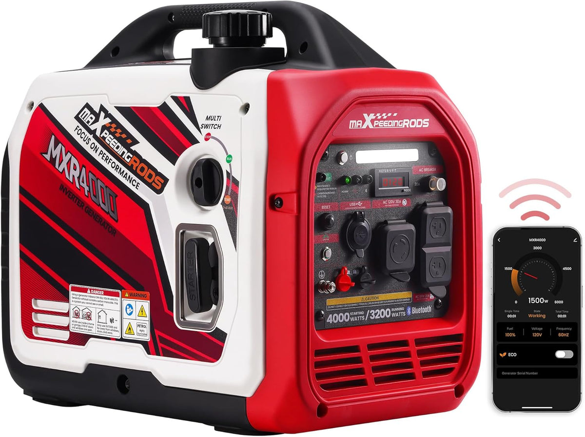 maXpeedingrods 4000 Peak Watt 3200 Running Watt Portable Gas Inverter Generator With Bluetooth App, RV Ready, CO Alarm - MXR4000