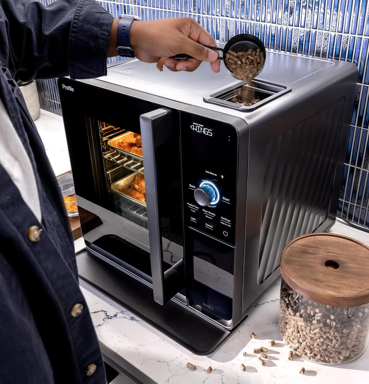 Smart Indoor Electric Countertop Pellet Smoker With Active Smoke Filtration, 5 Smoke Settings, WiFi Connectivity - Black