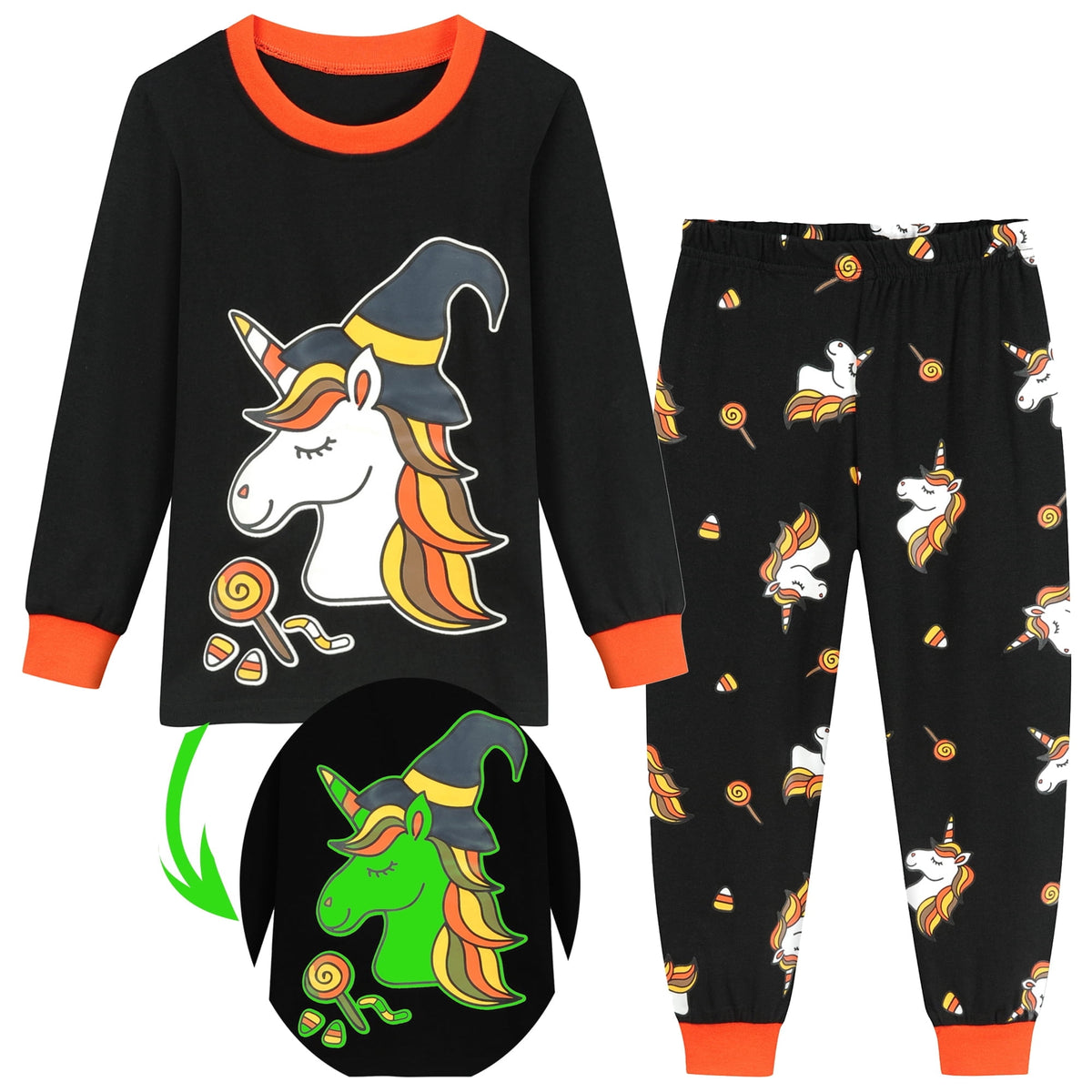 POPTEM Toddler Halloween Pajamas Glow in the Dark Long Sleeve 2-Piece Sleepwear 4T