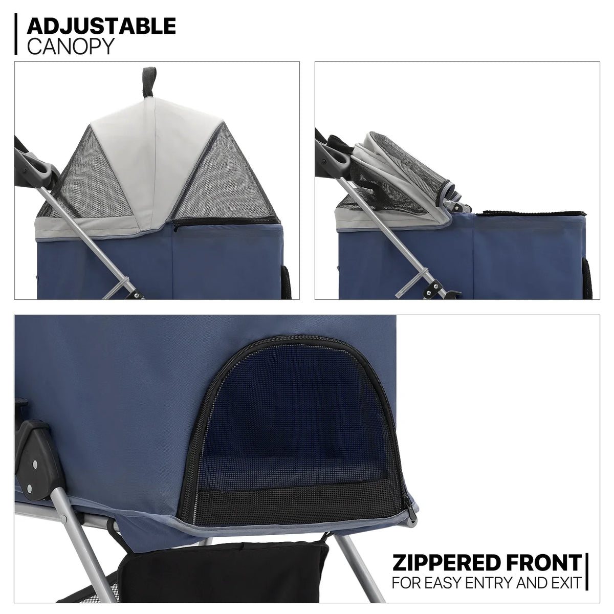 MoNiBloom 4-Wheel Foldable Pet Stroller, 33 lbs, Navy Blue