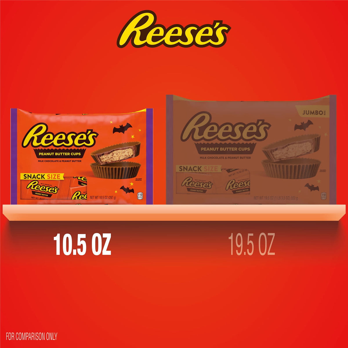 Reese's Milk Chocolate Snack Size Peanut Butter Cups, Halloween Candy Bag, 10.5 oz