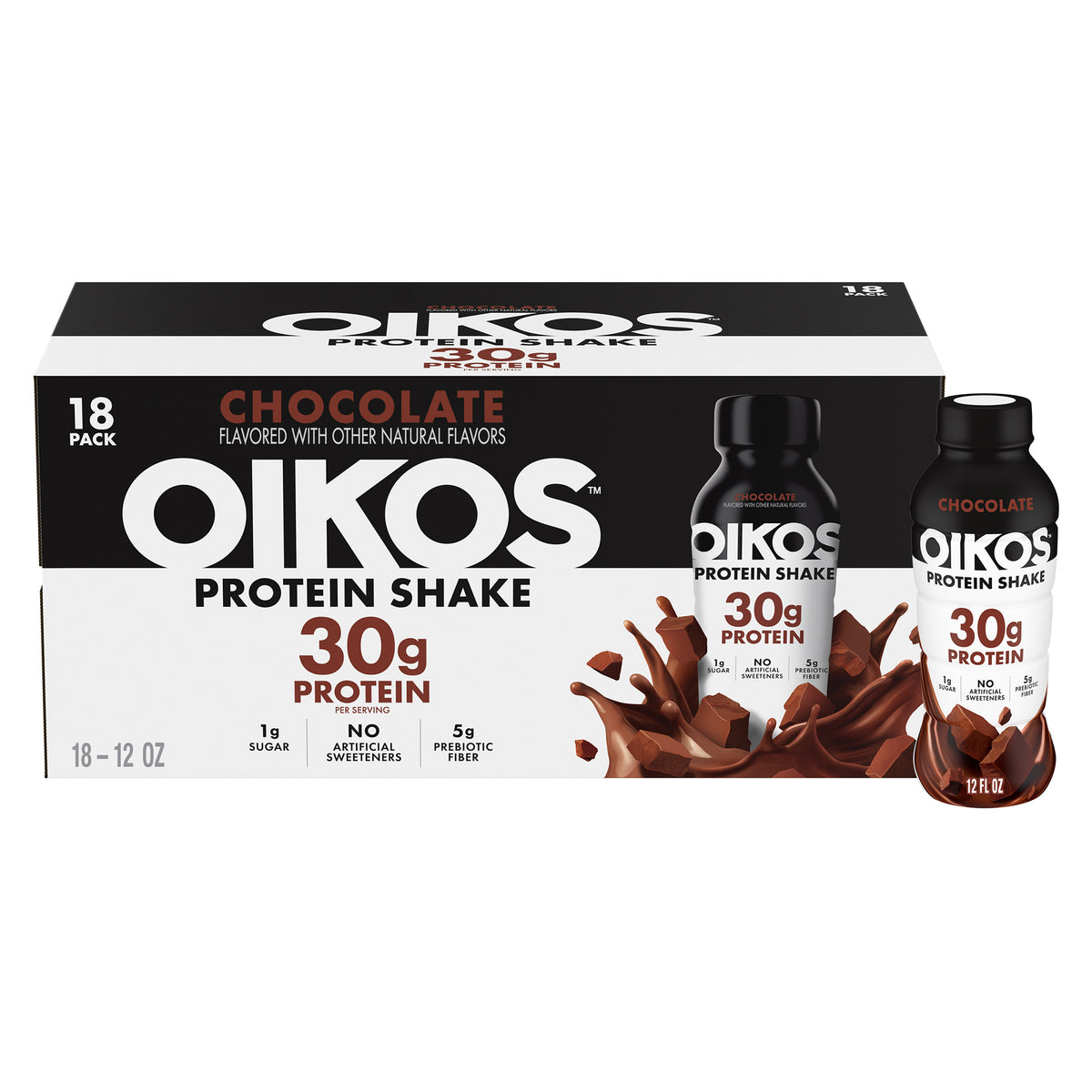Oikos Chocolate Protein Shake, 30g Protein, 12 fl oz, 18-Pack