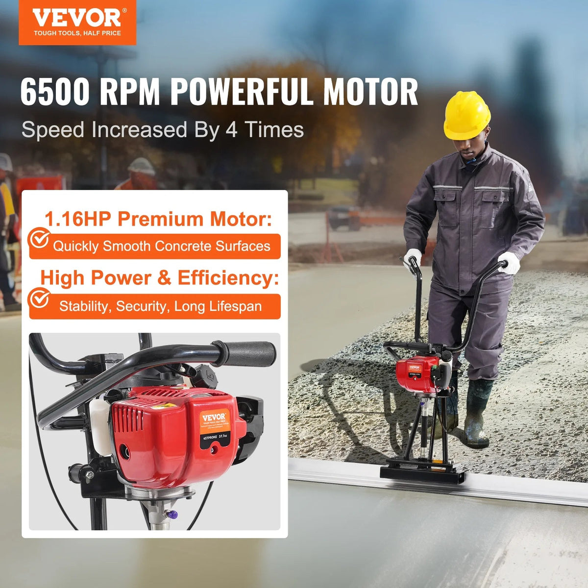 VEVOR Gas Concrete Power Screed With 8ft Aluminum Board - ZPJ-25A-8