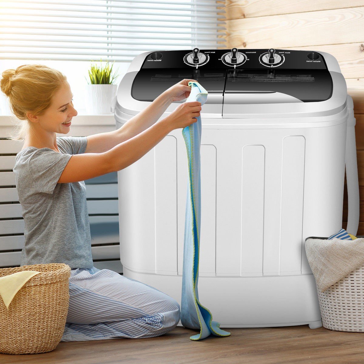 Portable Twin Tub Washer and Dryer Machine - 8 lbs Washing Capacity / 5 lbs Spinning Capacity