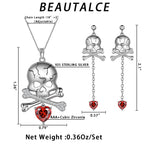 Beautlace 925 Sterling Silver Skull Jewelry Set, Halloween Skeleton Skull Pendant Necklace/Drop Dangle Earrings Gothic Vintage Skull Jewelry Set for Women