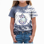 CAUYDY Halloween Ghouls Ghost Retro Girl Kids T-Shirt Graphic Tshirt Little Kids Fall Short Sleeve Tee Tops(Orange, 8-9 Y)