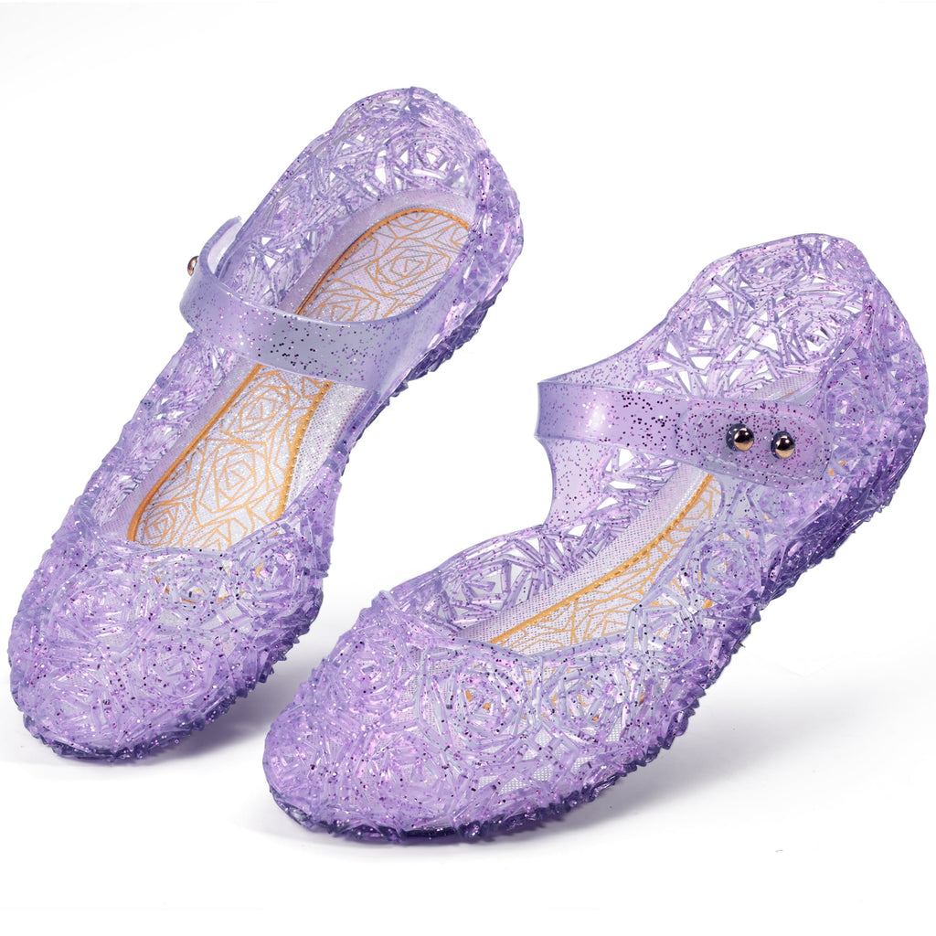 Ecetana Girls Jelly Sandals Princess Costumes Flats Shoes Cosplay Birthday Party Dress Up Shoes for Kids Toddler