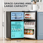 Antarctic Star Double Door Mini Refrigerator With Freezer, 3.2 Cu.Ft