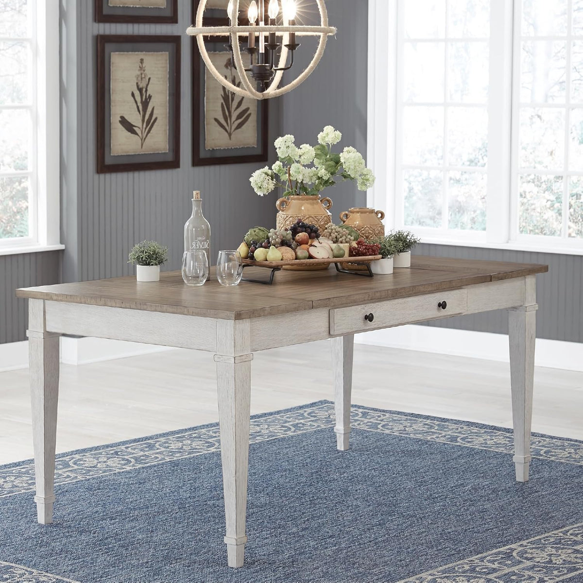 Signature Design by Ashley Rectangular Dining Table With Storage, White & Light Brown, 36in W x 66in D x 30.25in H - Skempton
