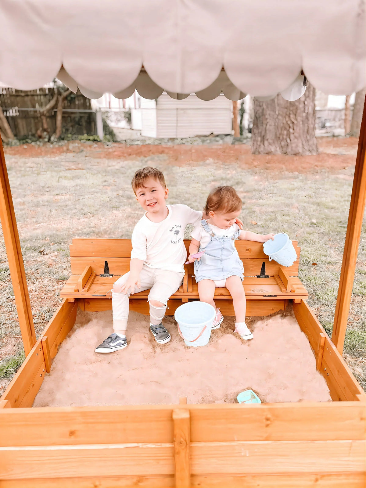 Morgete Outdoor Wooden Sandbox for Kids With Lid and 2 Benches - 47in